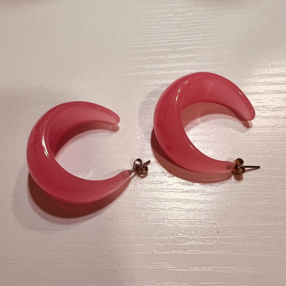 Pink Crescent Hoop Earrings